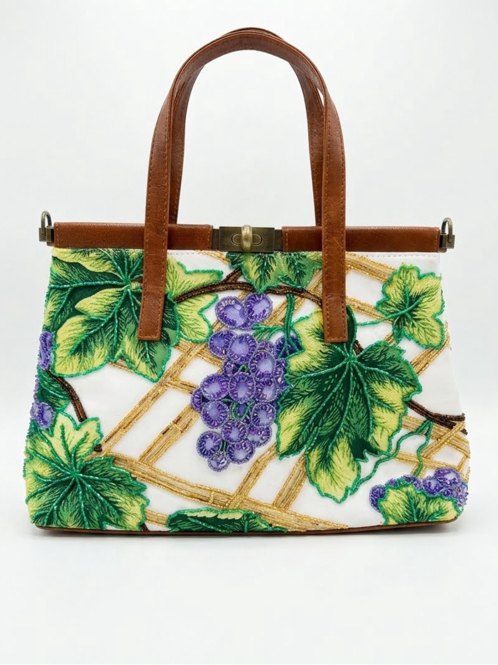 NWT Isabella Fiore Rare Grape Vineyard Beaded Embroidery Satchel Bag